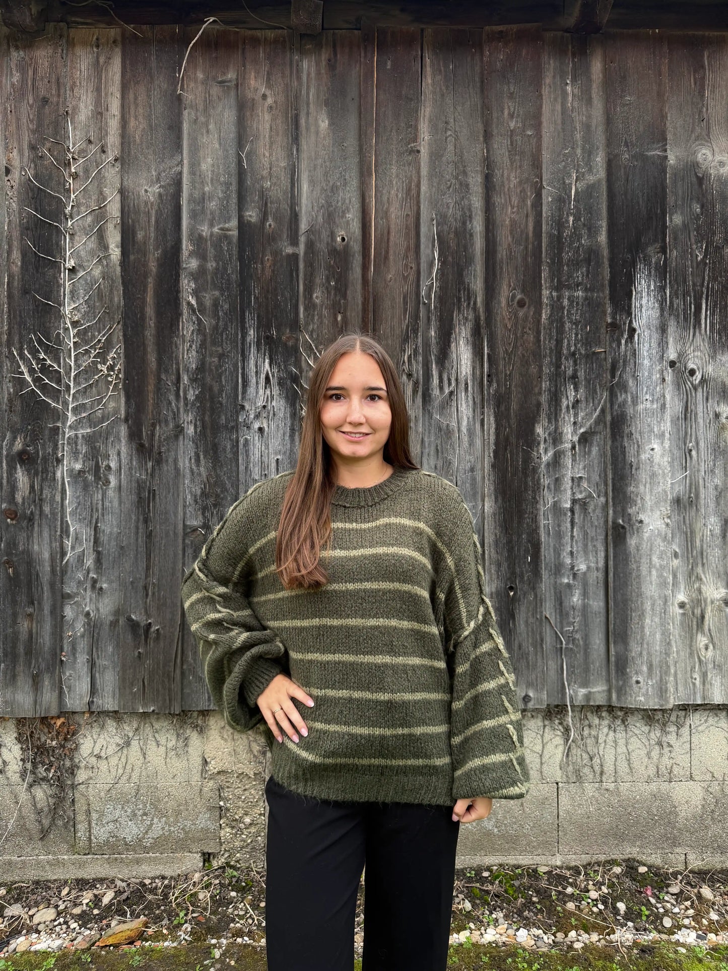 Oversize Pullover "Stripe" Olivegrün