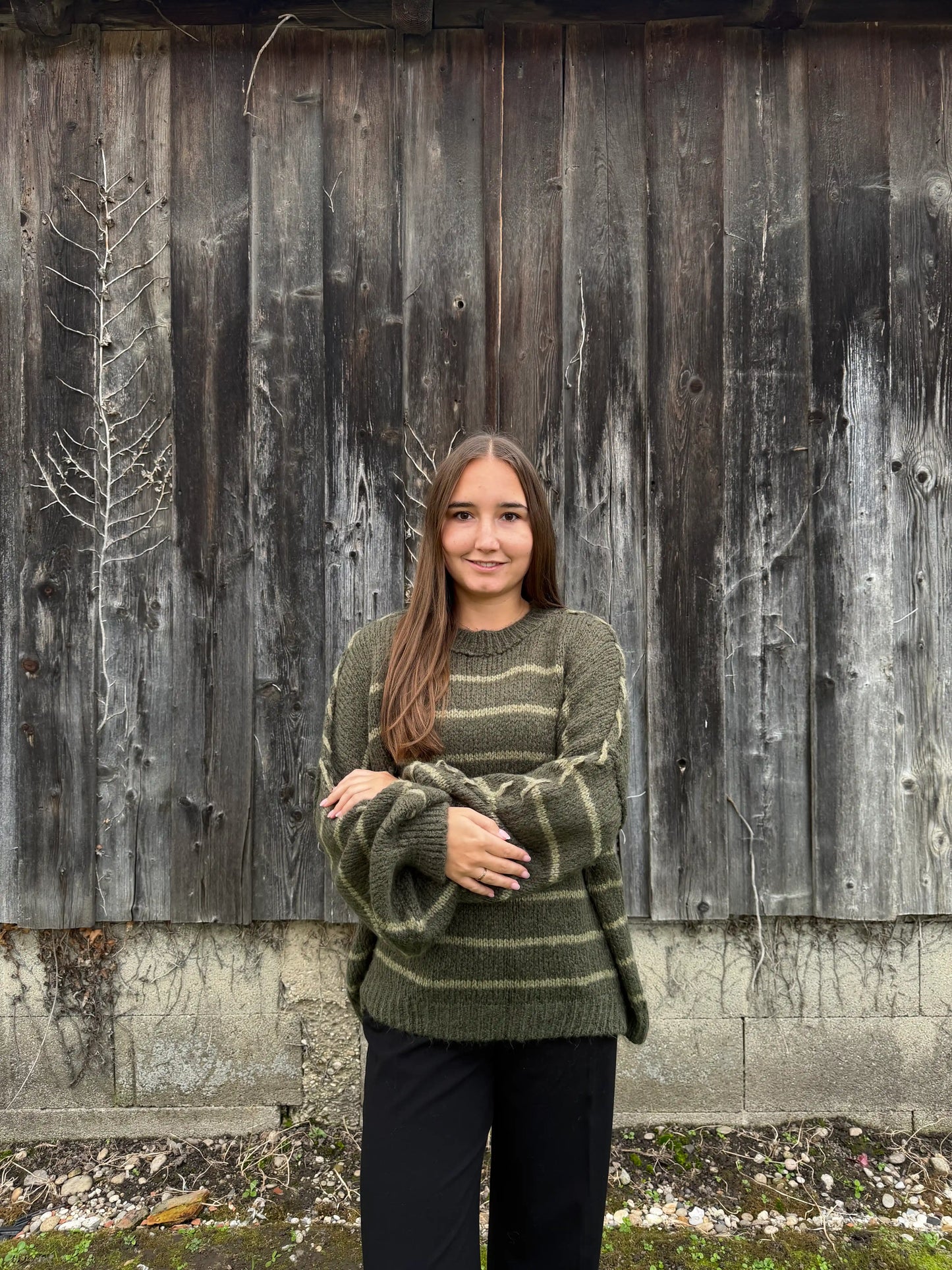 Oversize Pullover "Stripe" Olivegrün