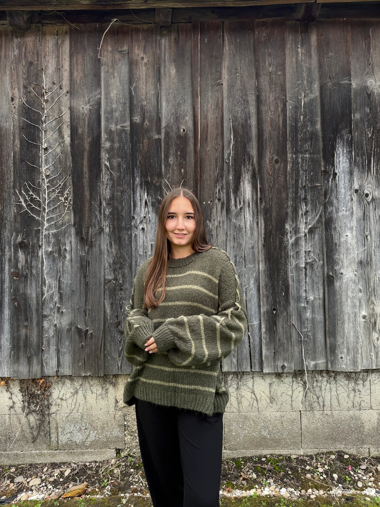 Oversize Pullover "Stripe" Olivegrün