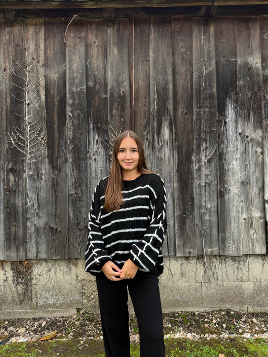 Oversize Pullover "Stripe" Schwarz