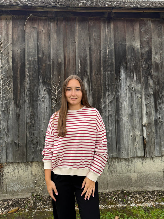 Pullover "Cozystripe" Weinrot