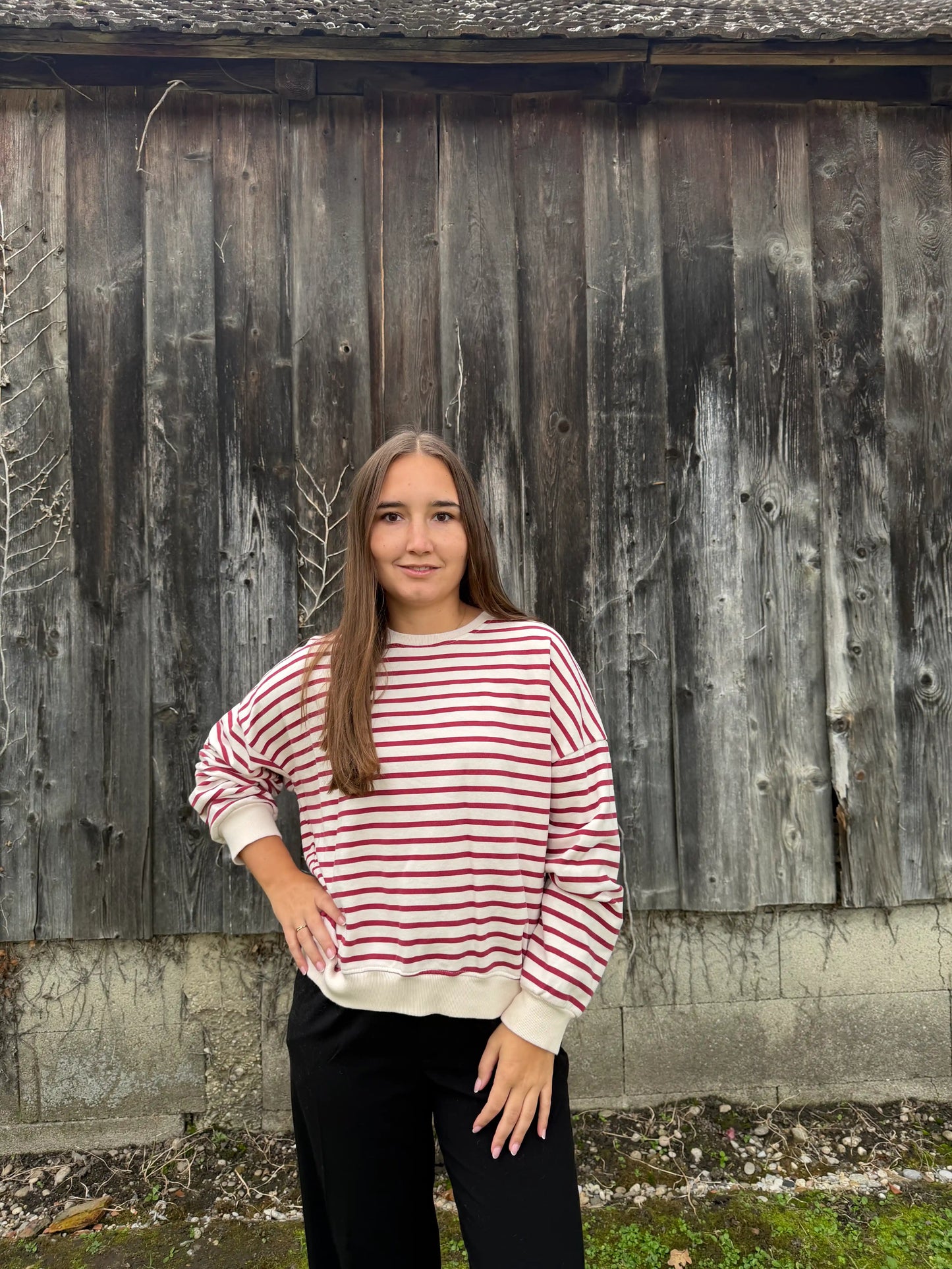 Pullover "Cozystripe" Weinrot