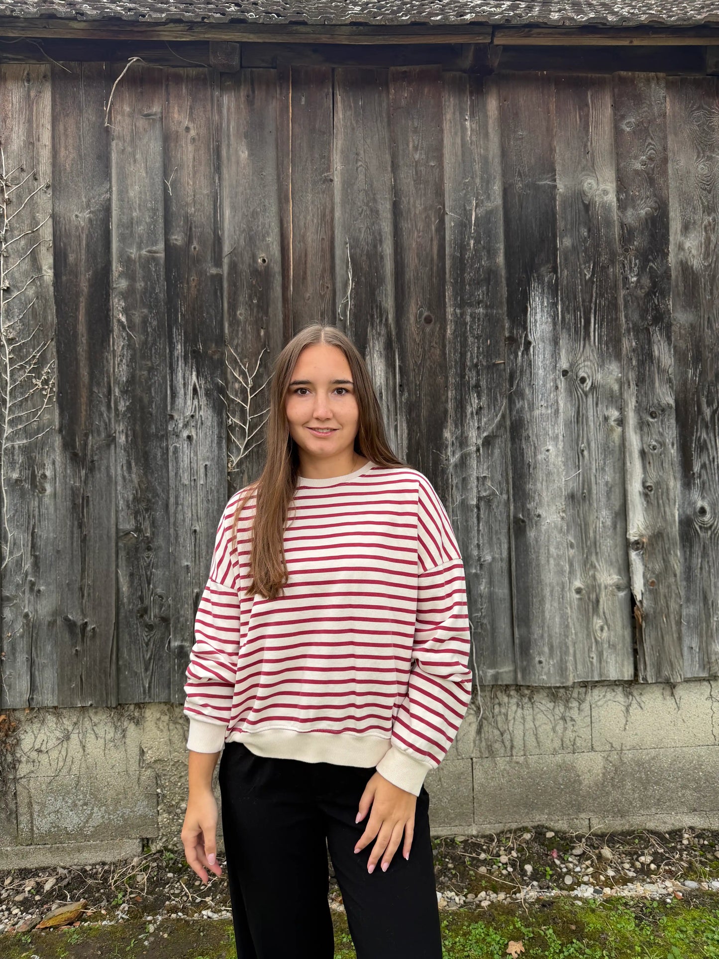 Pullover "Cozystripe" Weinrot