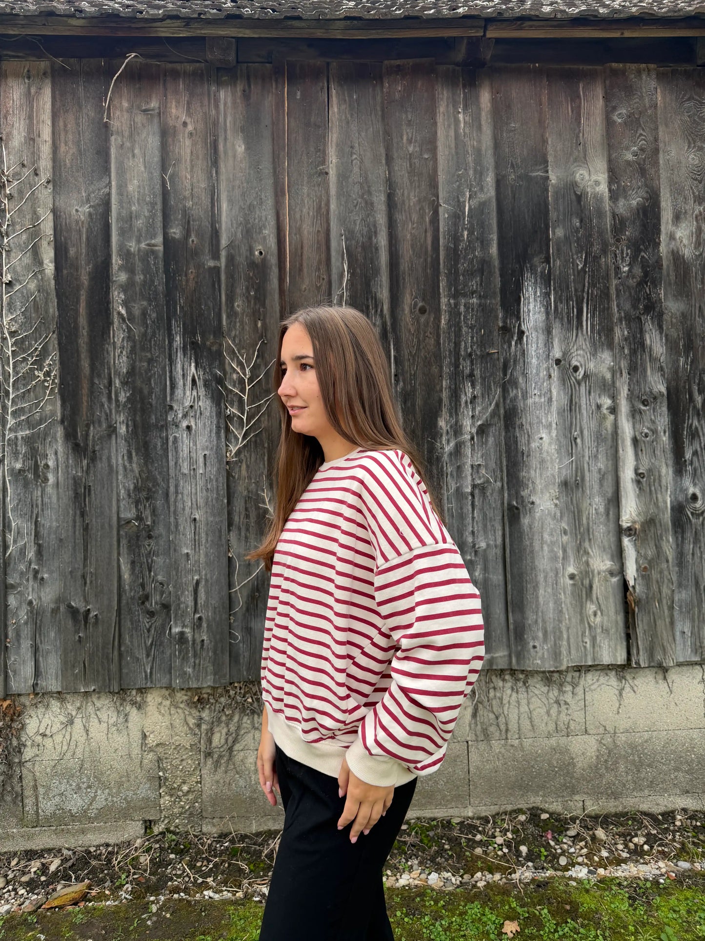 Pullover "Cozystripe" Weinrot
