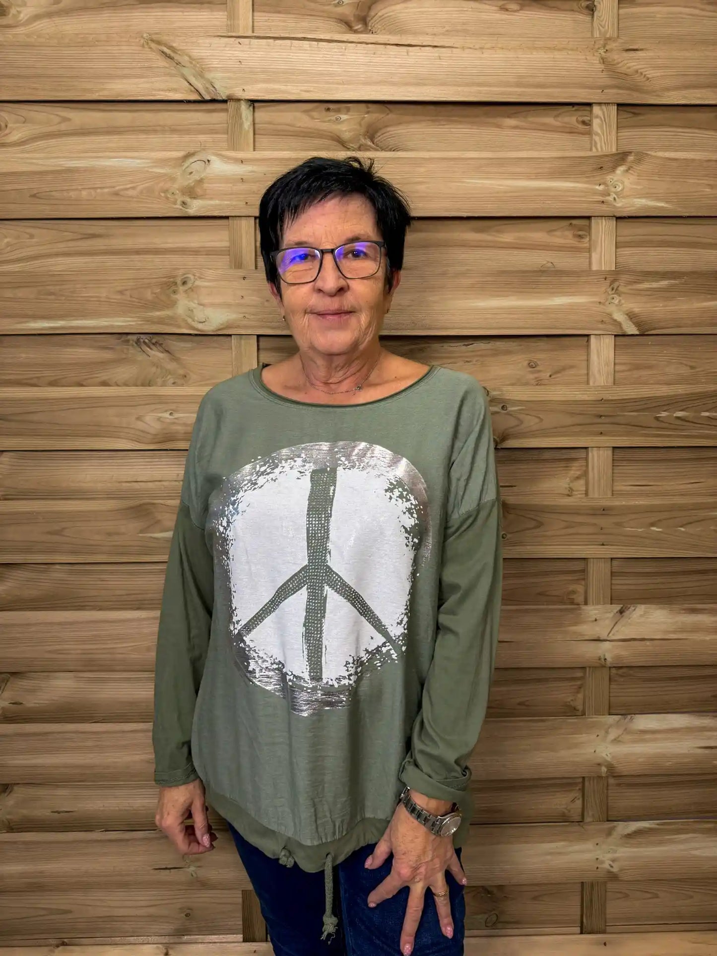 Langarmshirt "Peace" Olivegrün