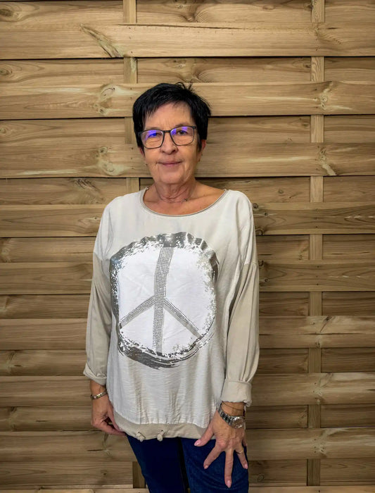 Langarmshirt "Peace" Beige