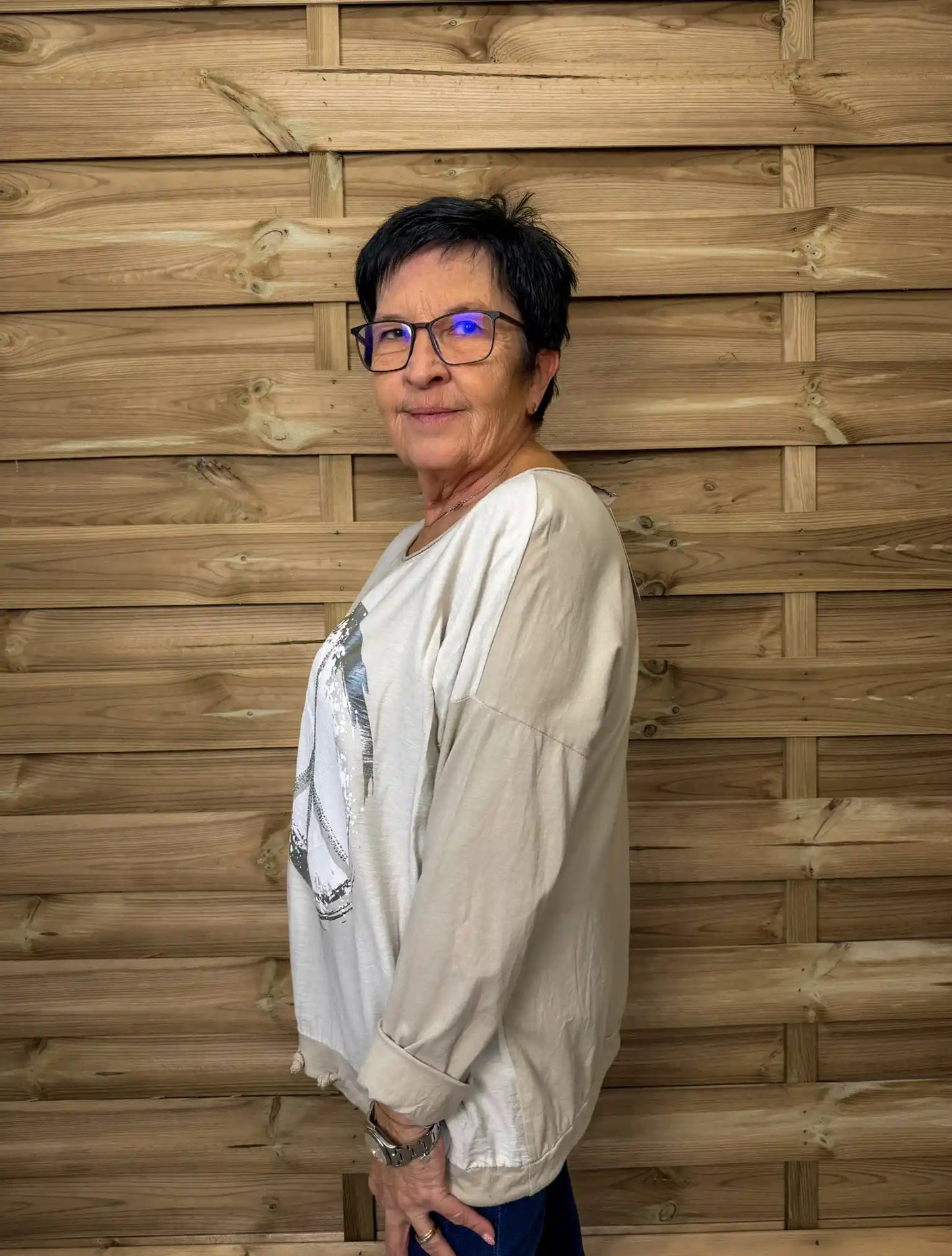 Langarmshirt "Peace" Beige