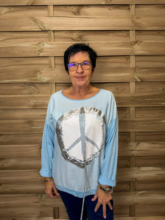 Langarmshirt "Peace" Hellblau