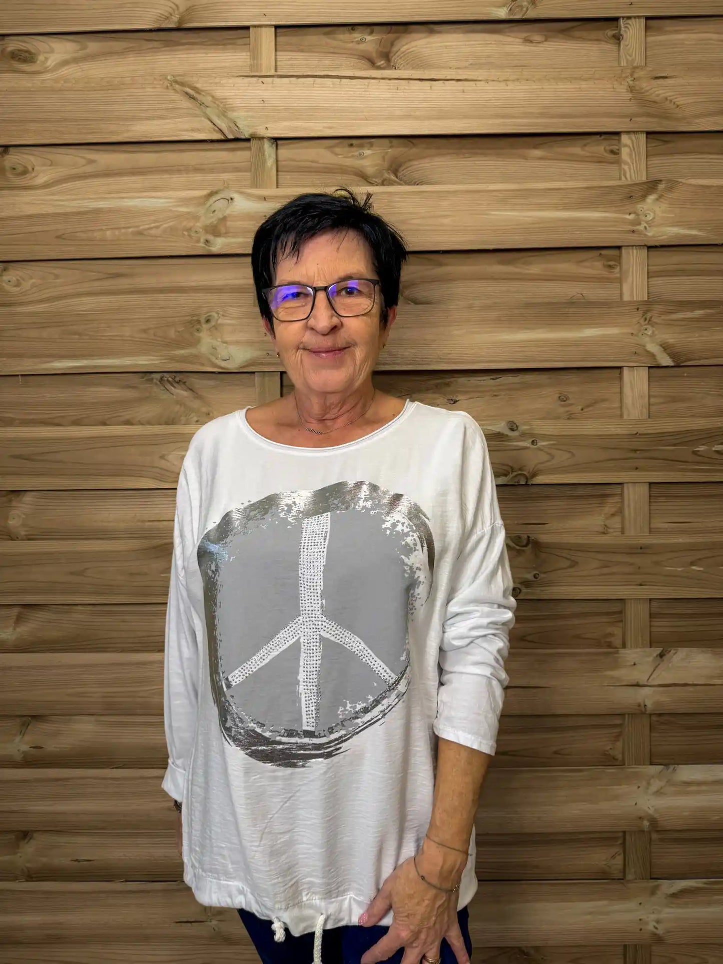 Langarmshirt "Peace" Weiß