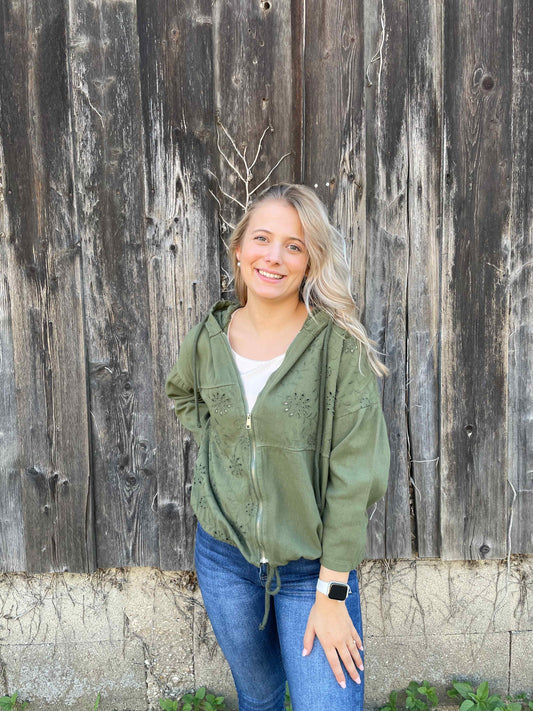 Jacke "Zip Bloom" Olivegrün