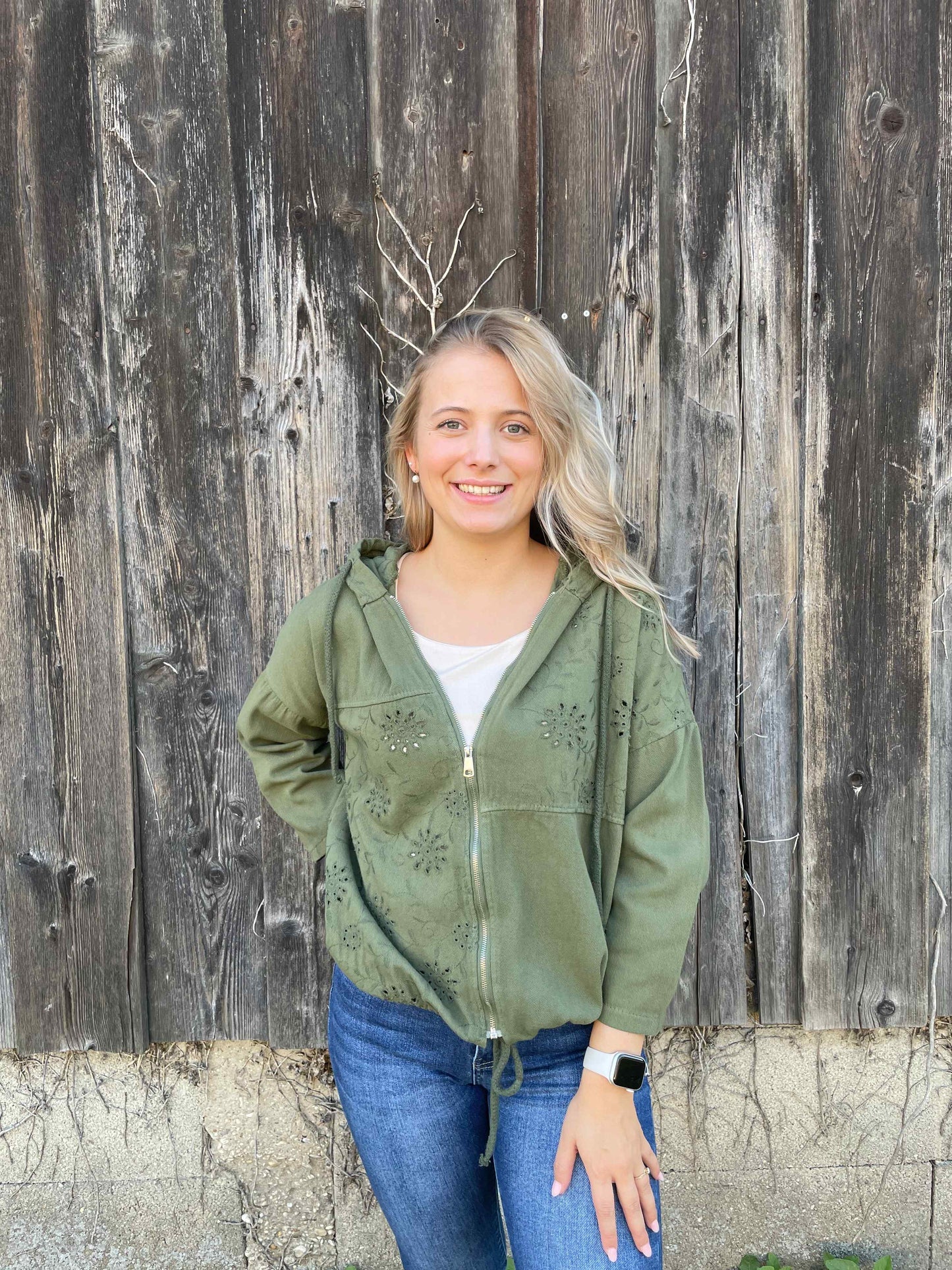 Jacke "Zip Bloom" Olivegrün