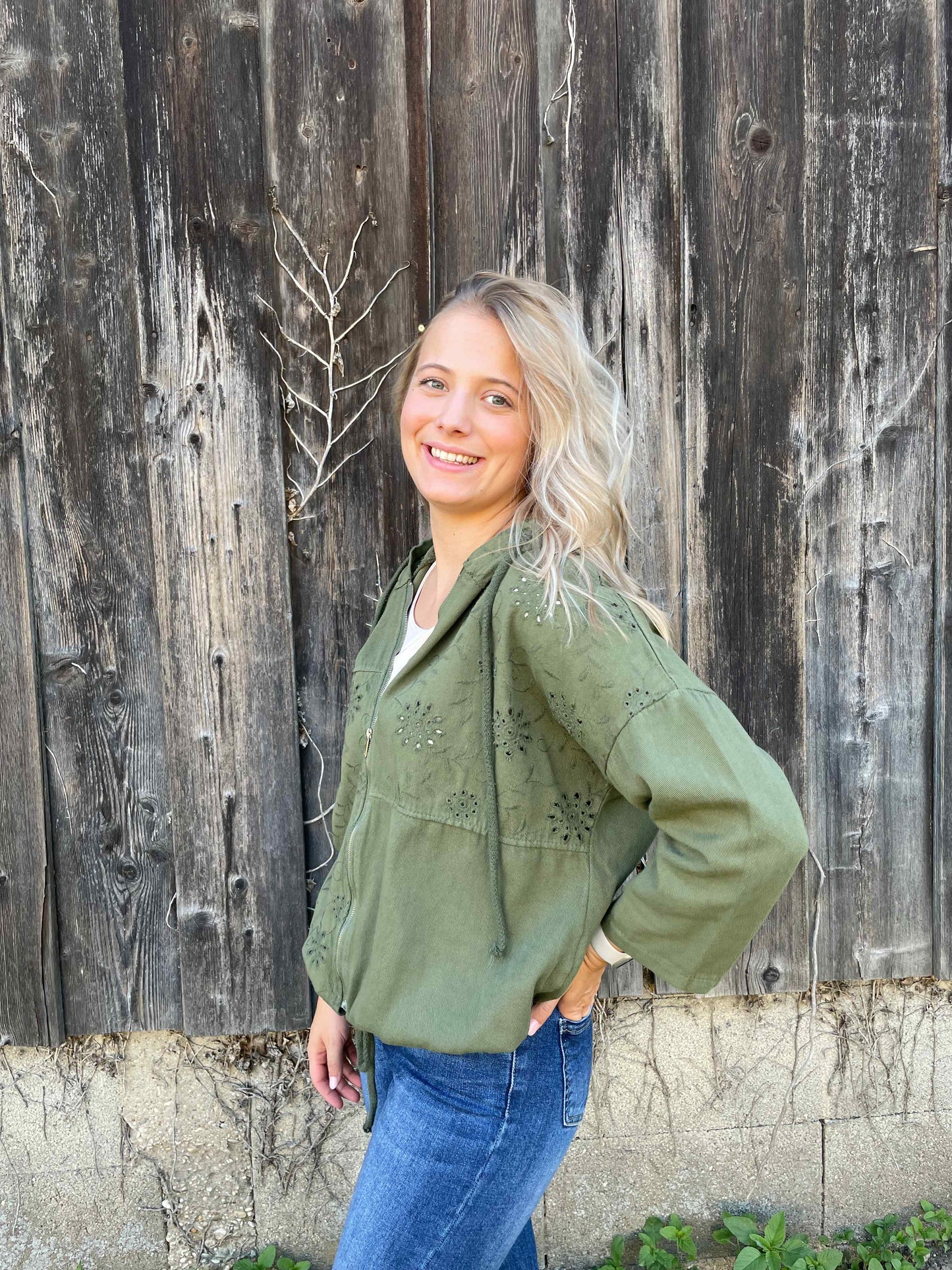 Jacke "Zip Bloom" Olivegrün