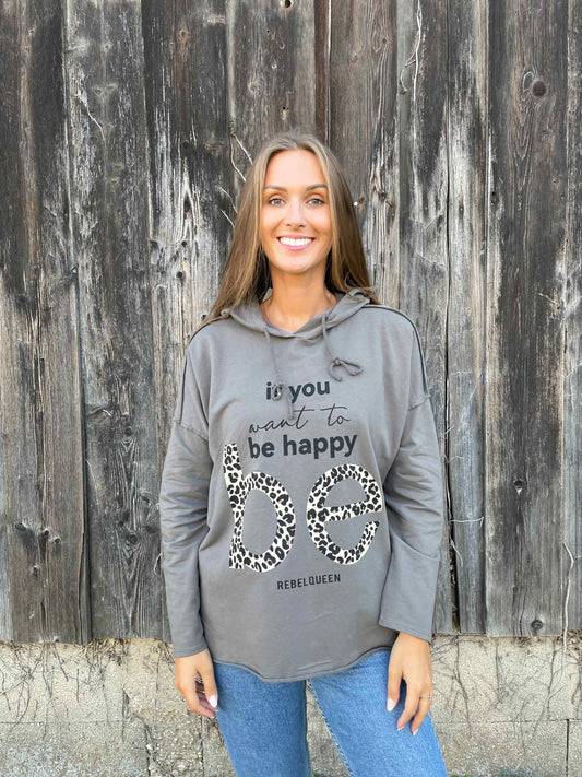 Kapuzenpullover "be happy" Taupe