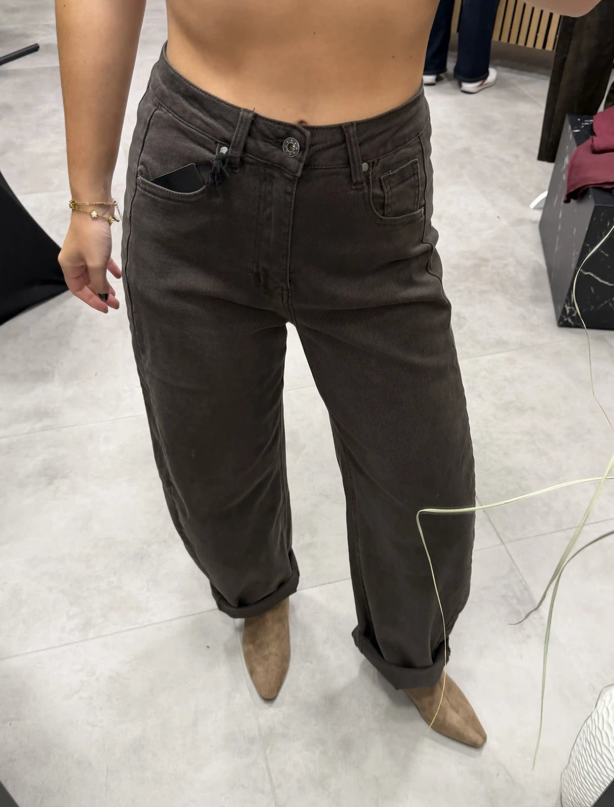 Barrel-Leg-Jeans Schokobraun