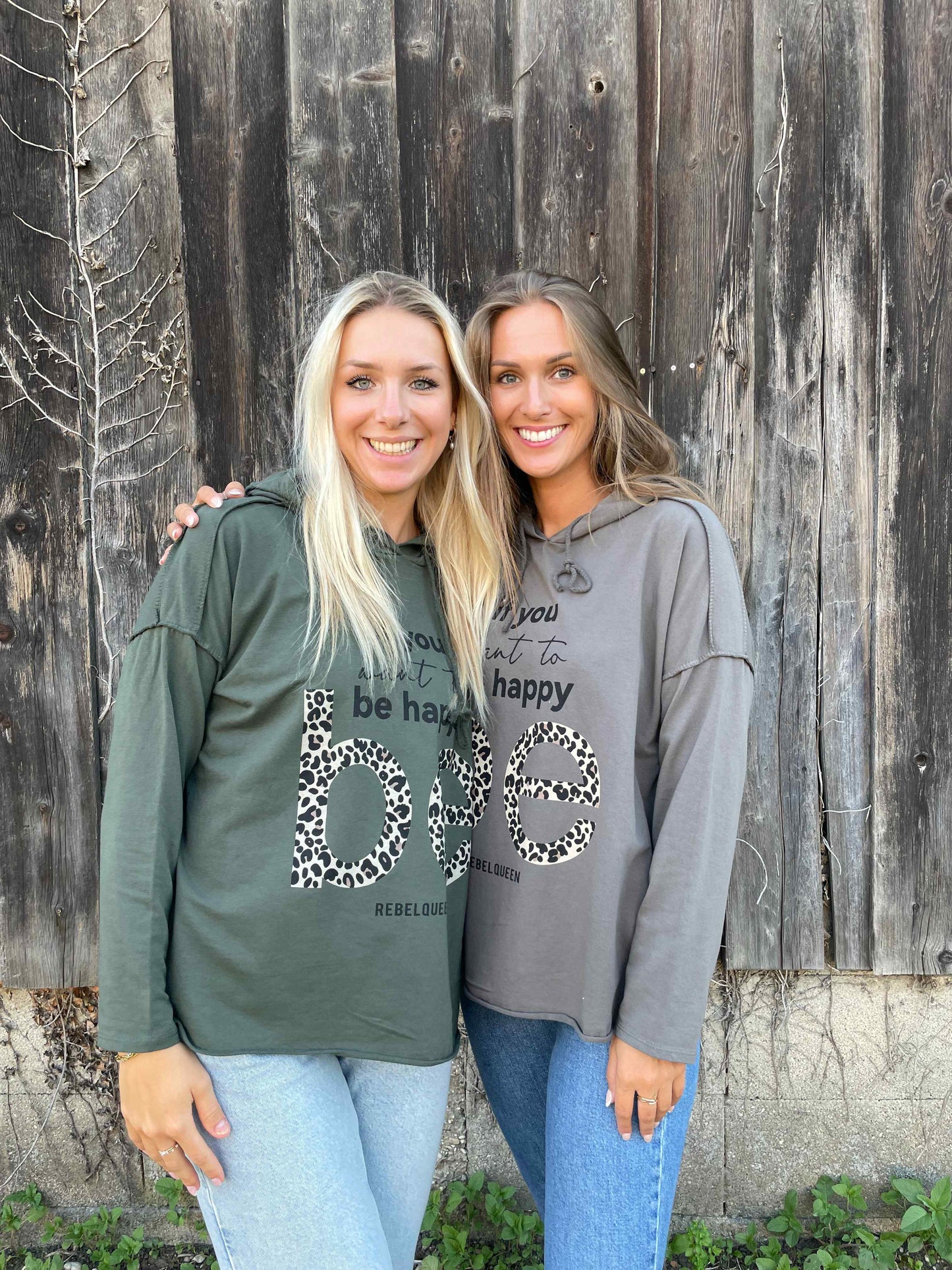 Kapuzenpullover "be happy" Taupe