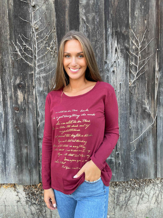 Langarmshirt "Letter" Weinrot