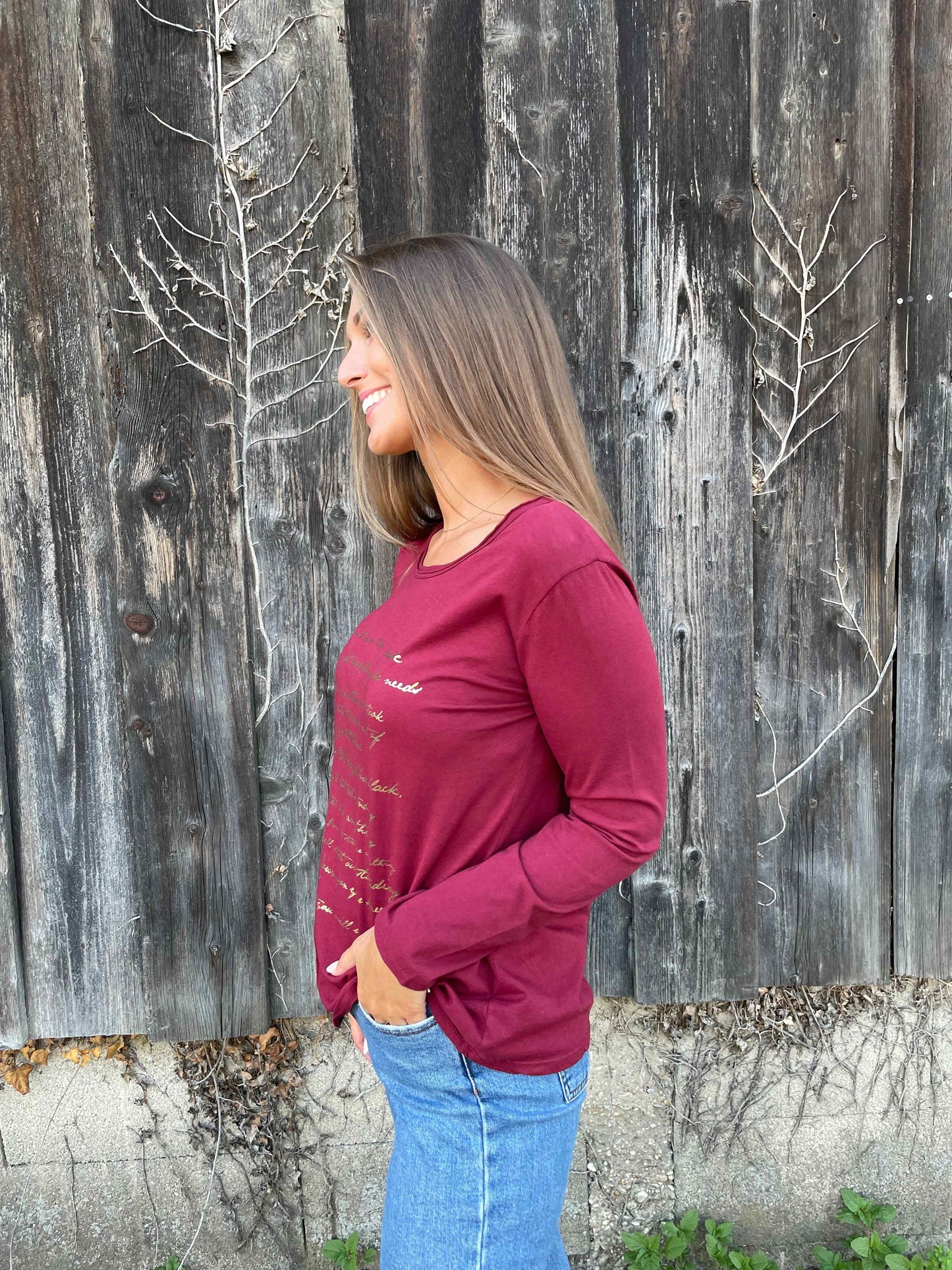 Langarmshirt "Letter" Weinrot