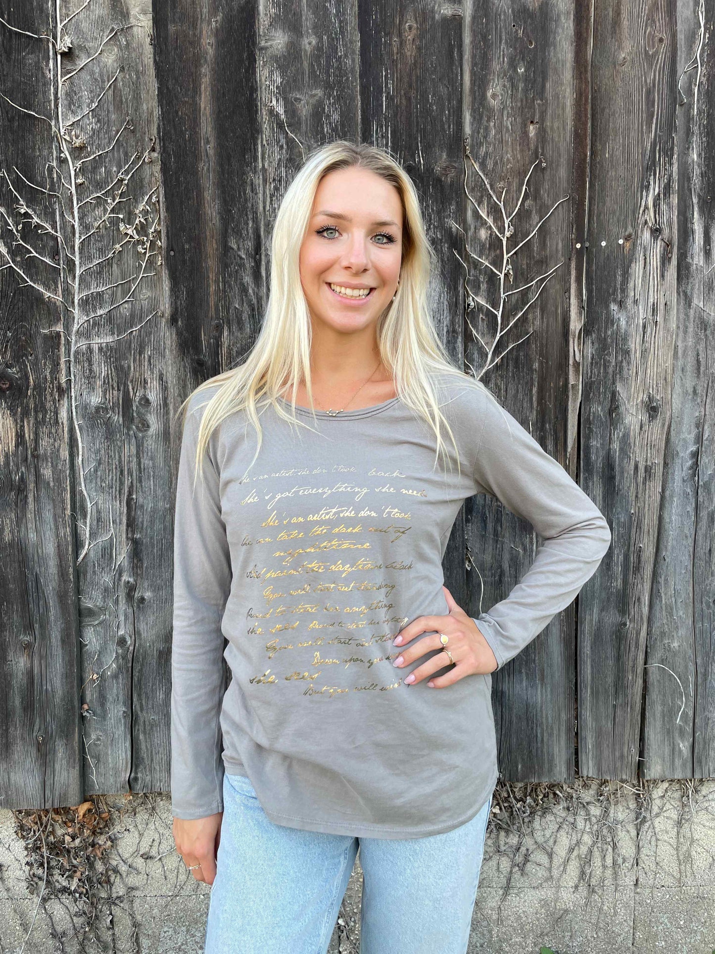 Langarmshirt "Letter" Taupe