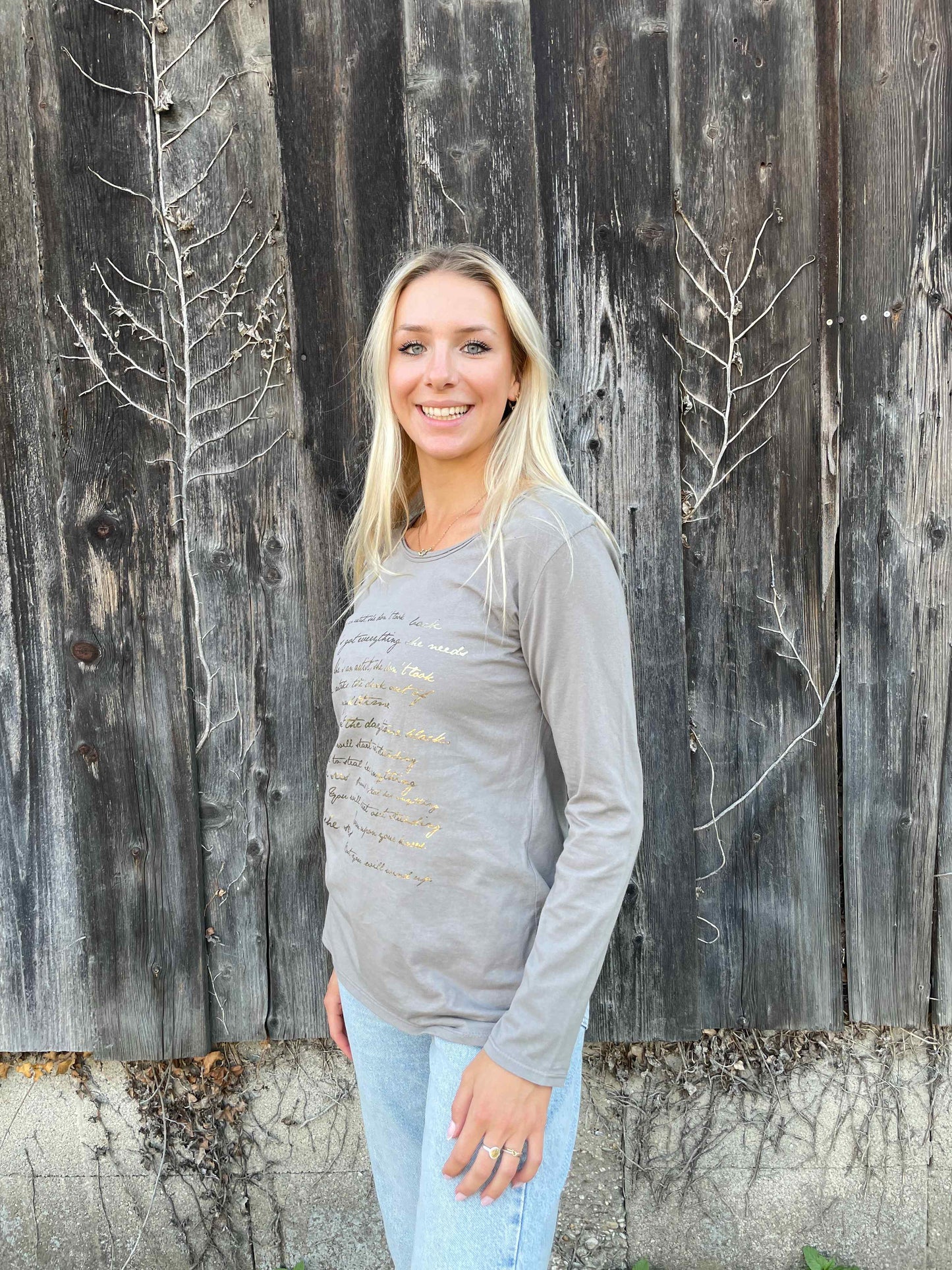 Langarmshirt "Letter" Taupe