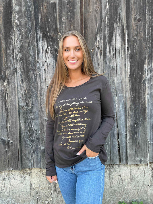 Langarmshirt "Letter" Schokobraun