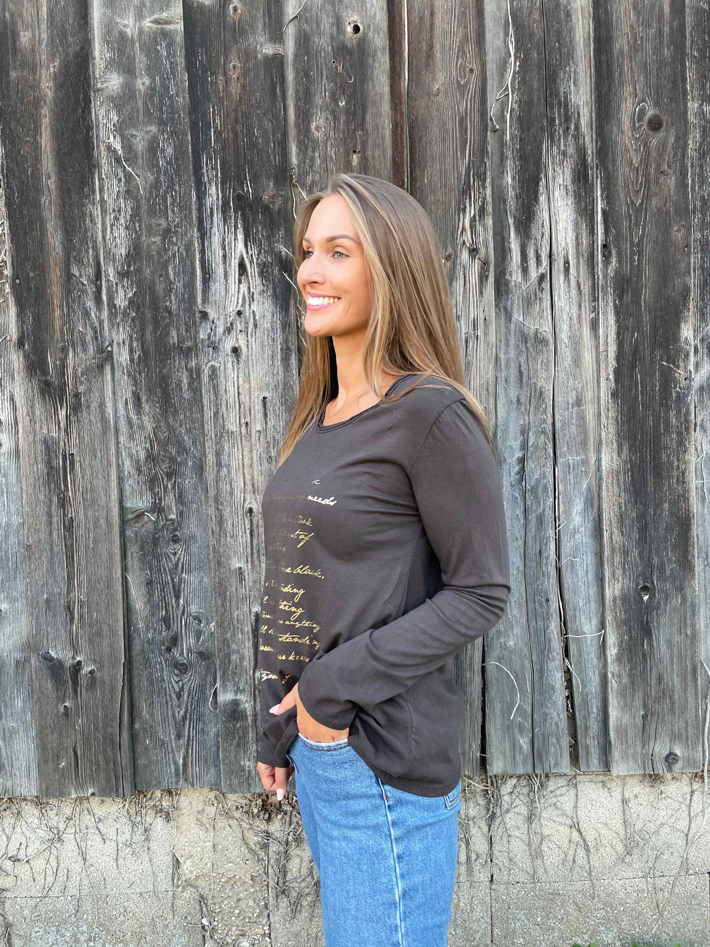 Langarmshirt "Letter" Schokobraun