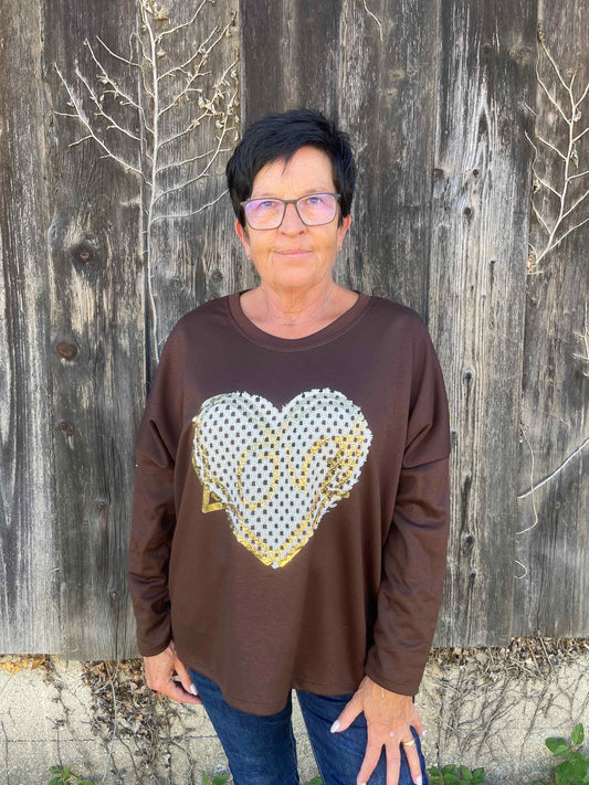 Pullover "Love" Schokobraun