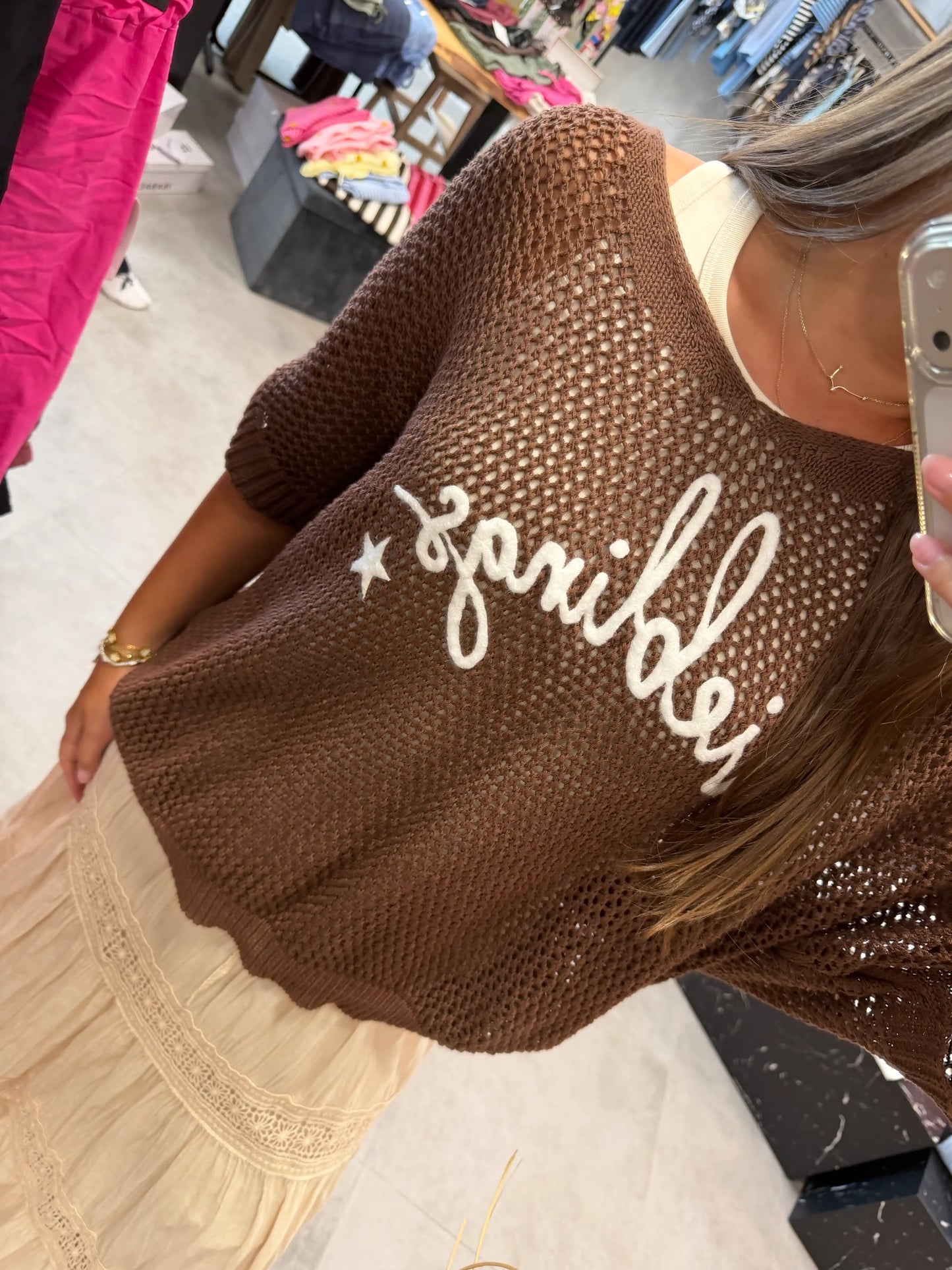 Strickpullover "Lieblings" Schokobraun
