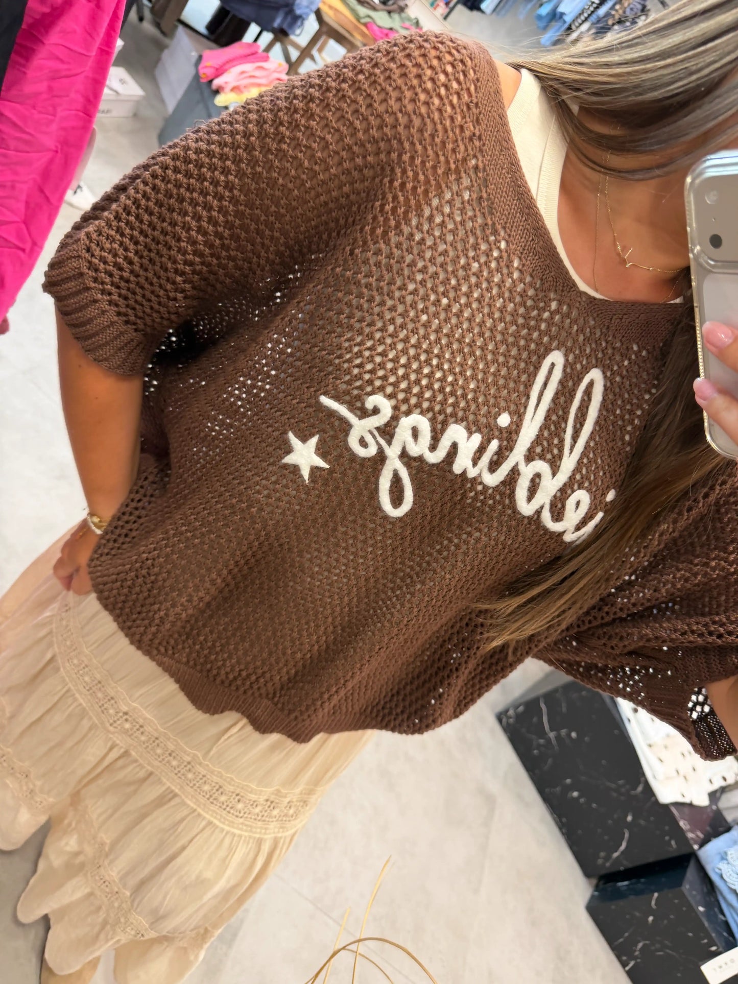 Strickpullover "Lieblings" Schokobraun
