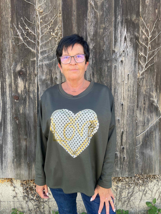 Pullover "Love" Olivegrün