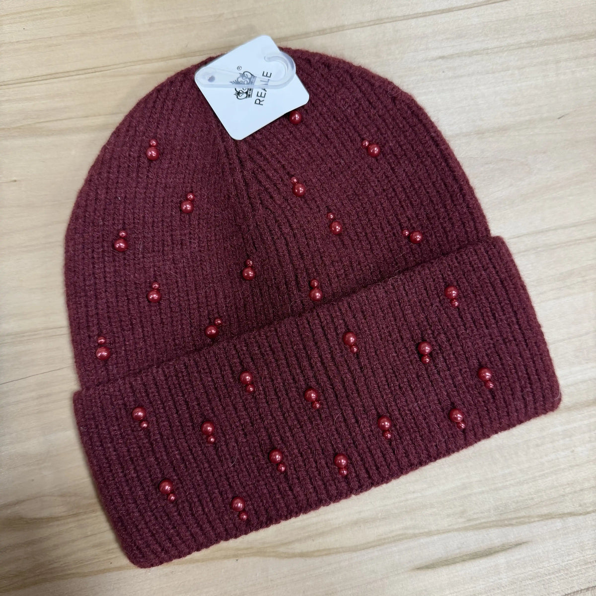 Beanie "Pearly Glow" Weinrot