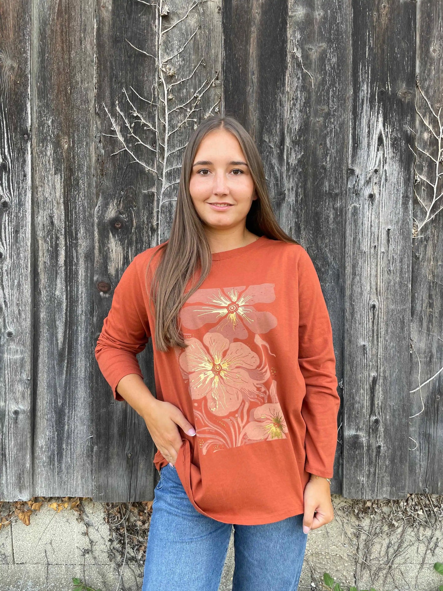 Langarmshirt "Floraly" Terracotta