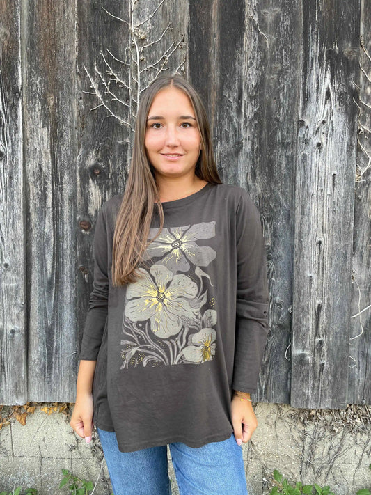 Langarmshirt "Floraly" Schokobraun