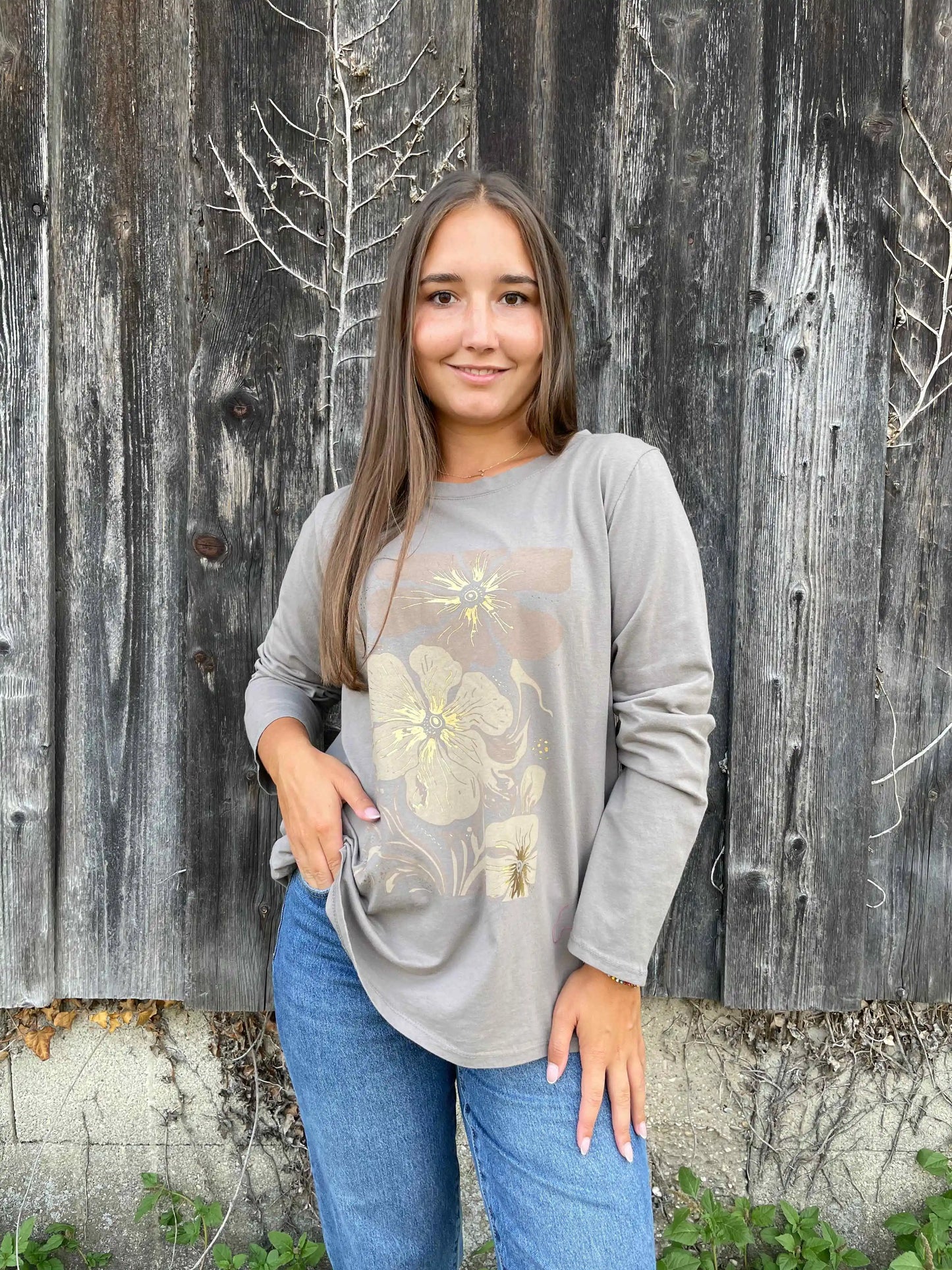Langarmshirt "Floraly" Taupe