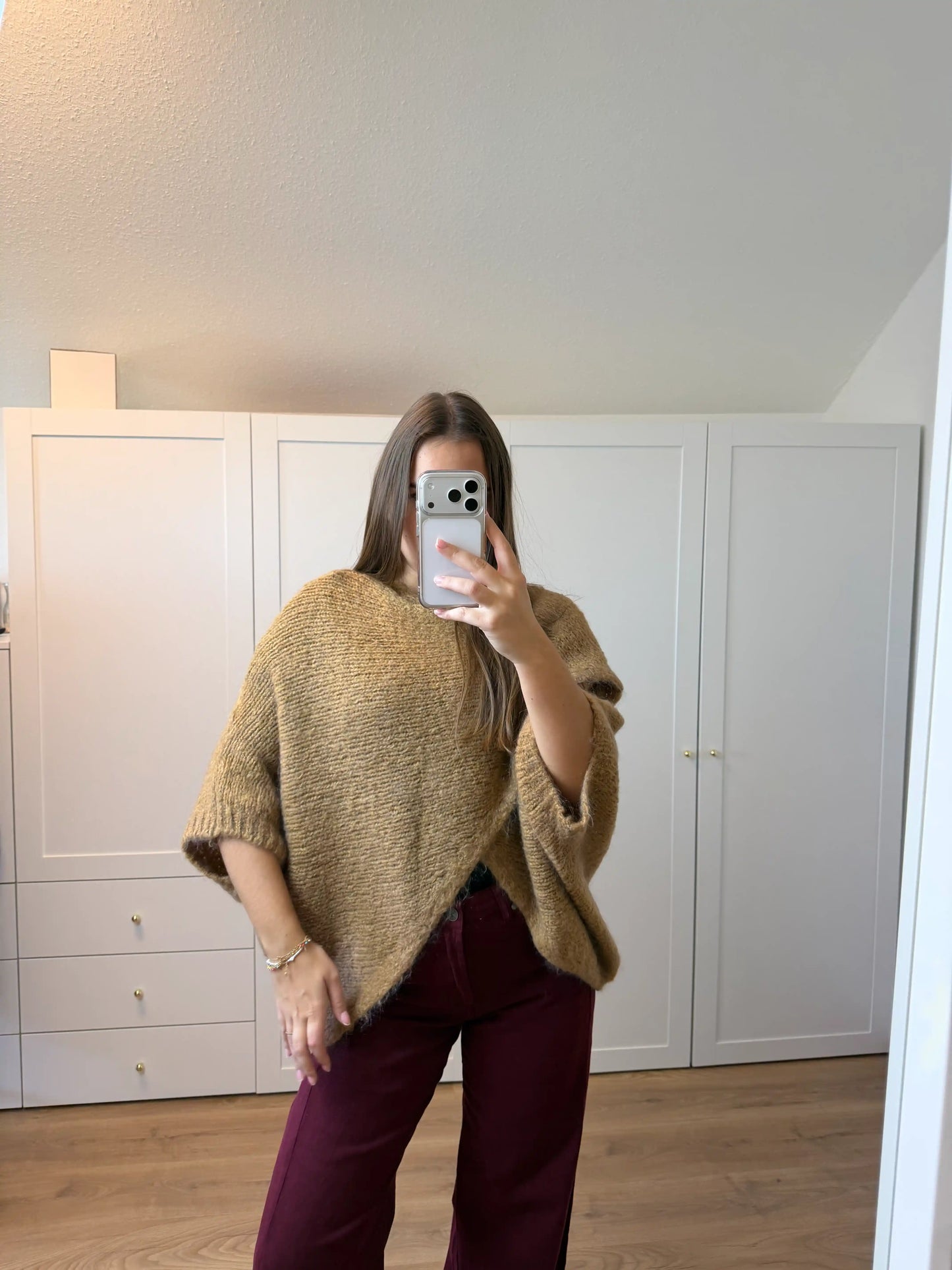 Strickponcho Camel
