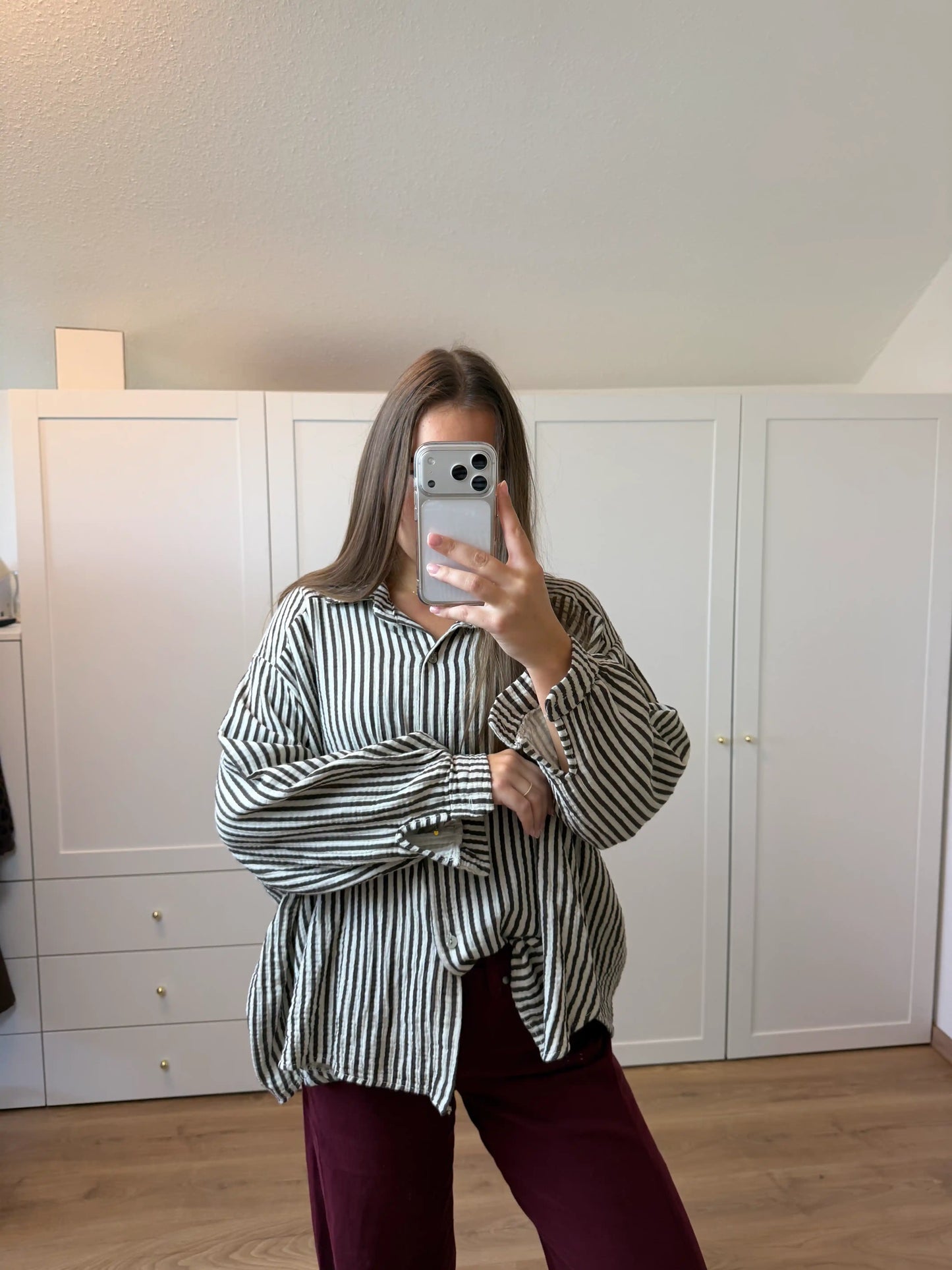 Musselinbluse "Streifen" Schokobraun