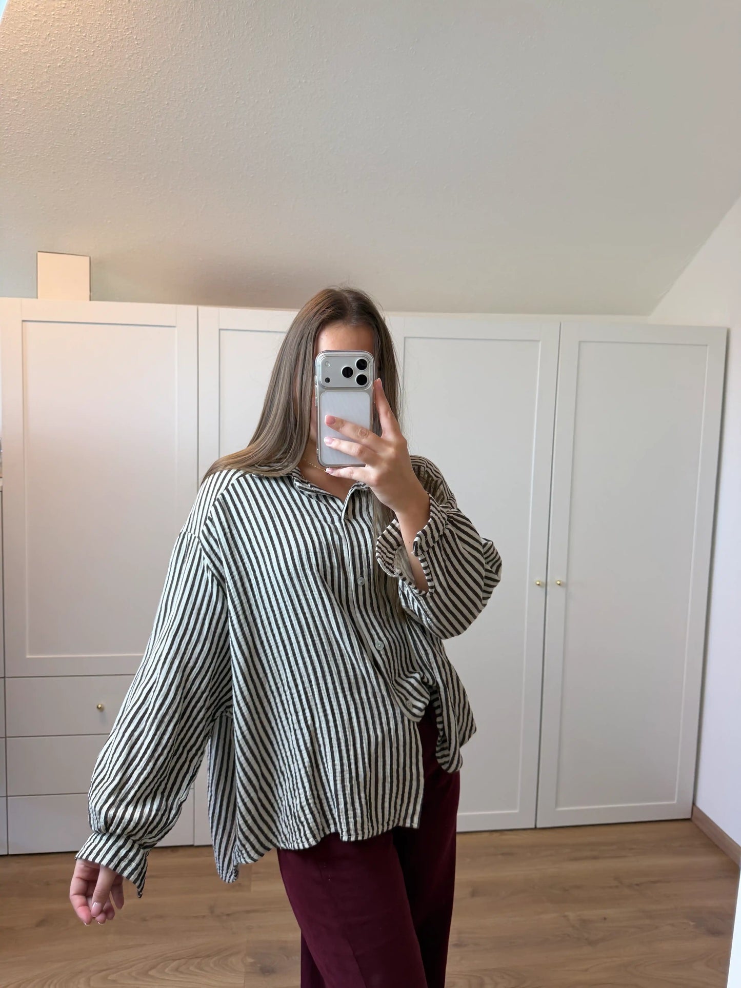 Musselinbluse "Streifen" Schokobraun