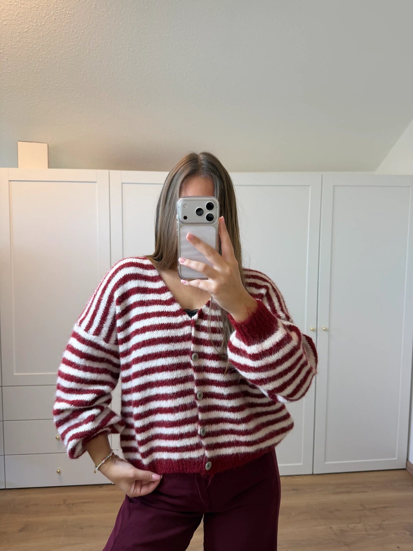 Cardigan "Streifentiger" Weinrot