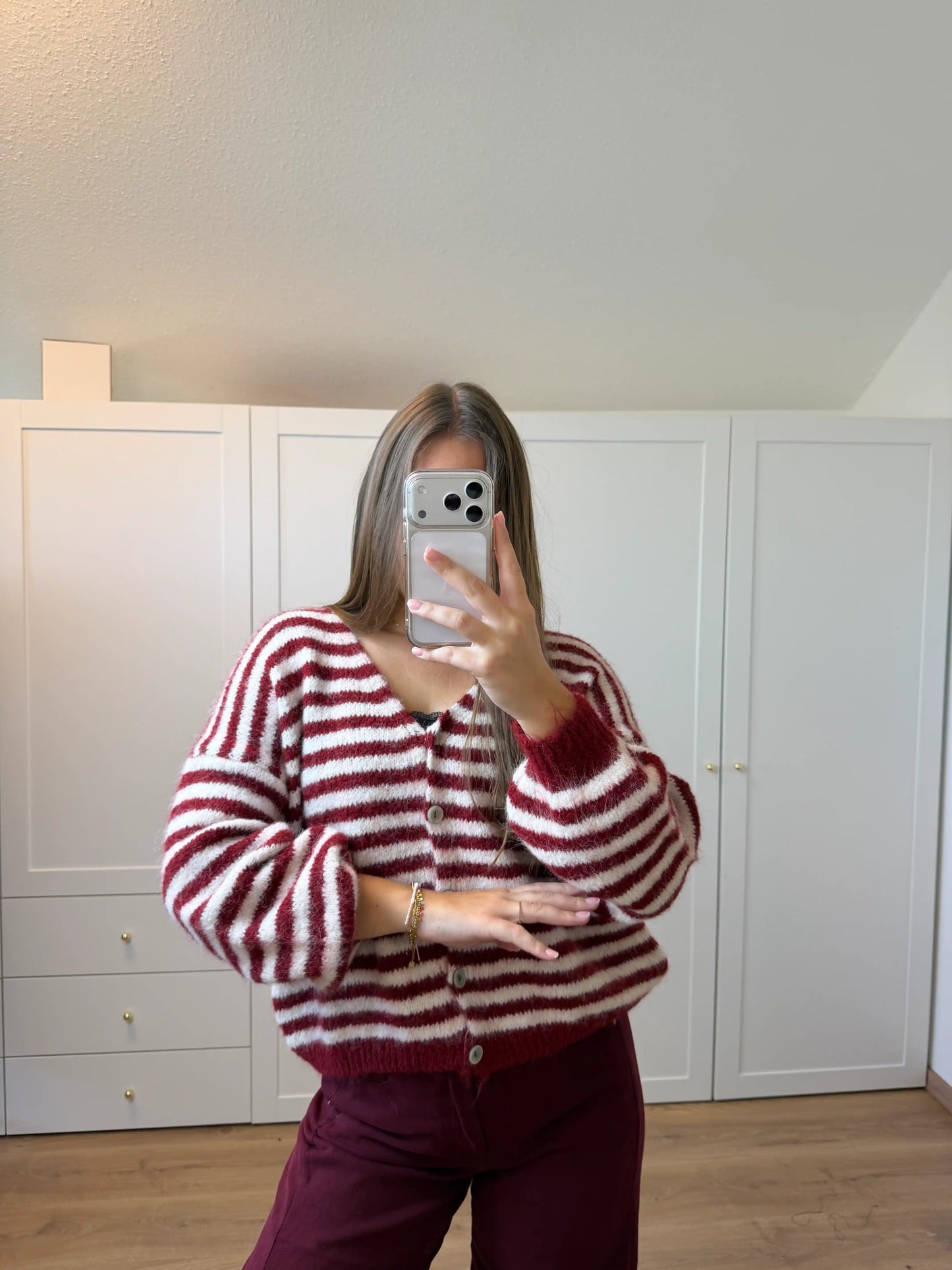 Cardigan "Streifentiger" Weinrot