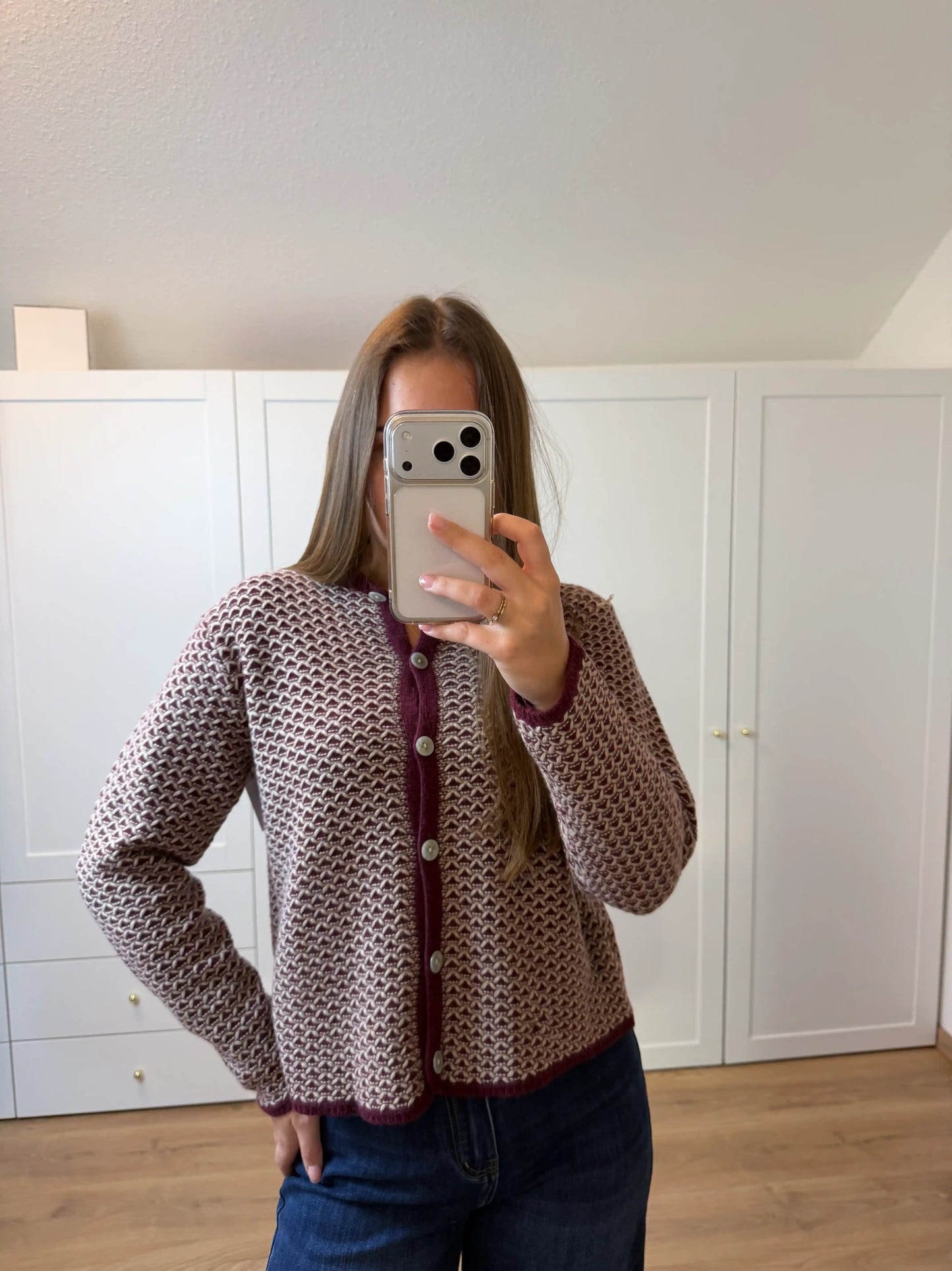 Strickweste "Grafical" Weinrot