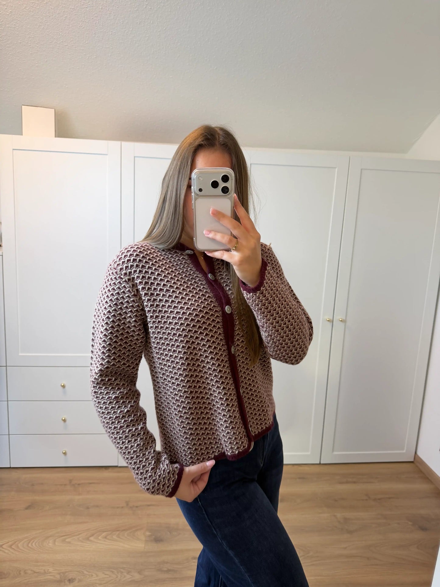 Strickweste "Grafical" Weinrot