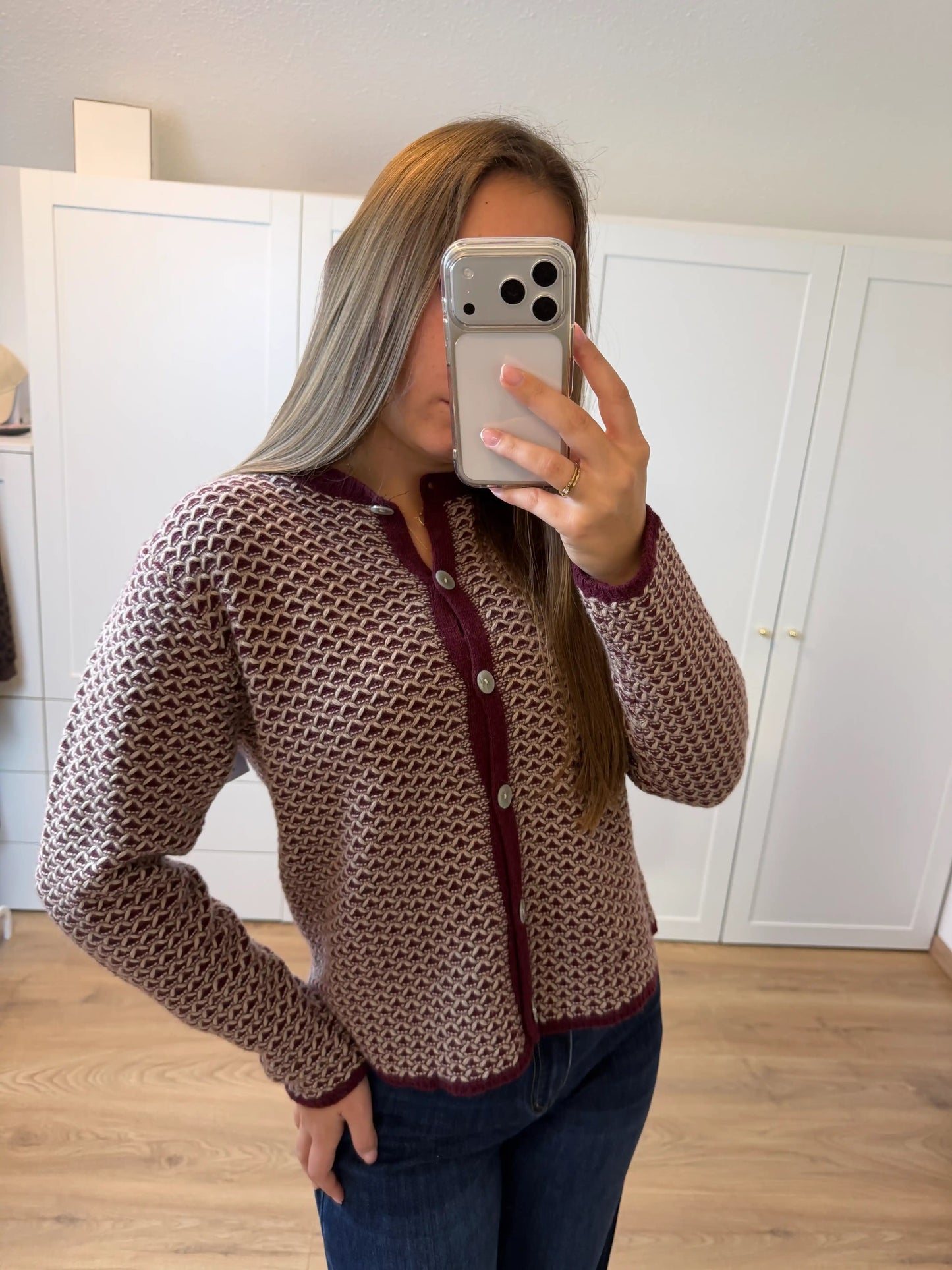 Strickweste "Grafical" Weinrot