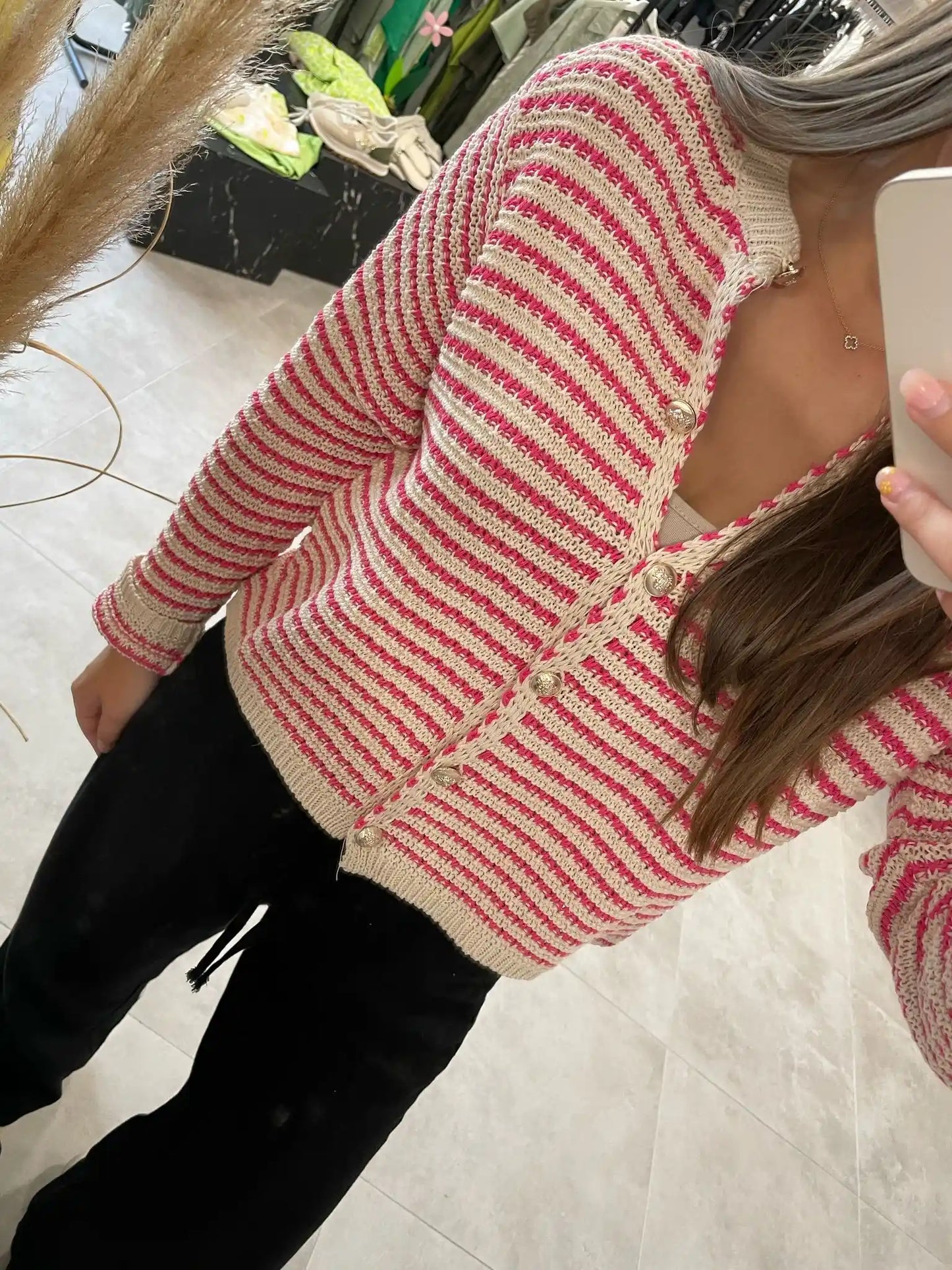 Strickjacke "Goldknöpfchen" Pink