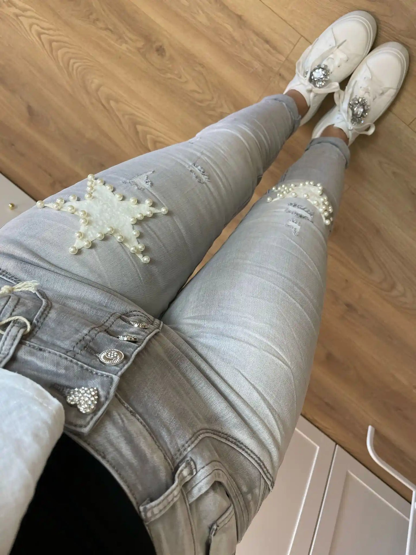 Jeans "Sternchen" Hellgrau