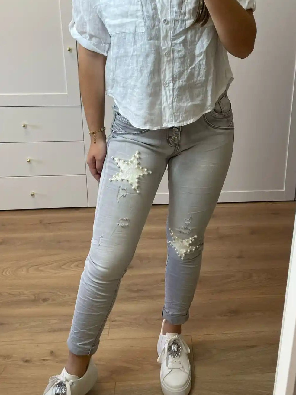 Jeans "Sternchen" Hellgrau