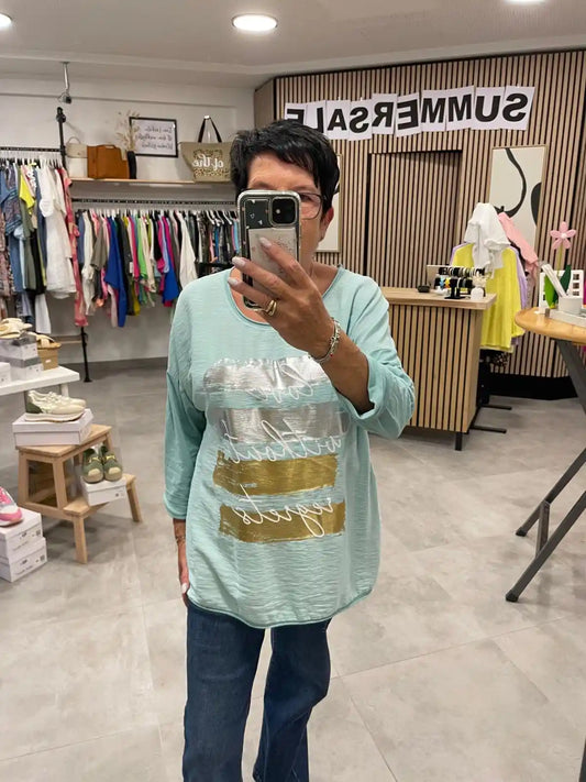 Langarmshirt "Silber/Gold" Mintgrün
