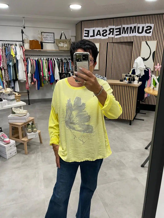 Langarmshirt "Schmetterling" Pastellgelb